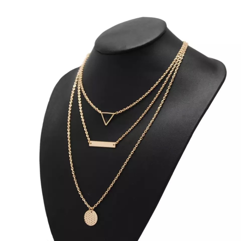 Boho Multilayer Gold Triangle Bar Coin Necklace - Picture 5 of 11